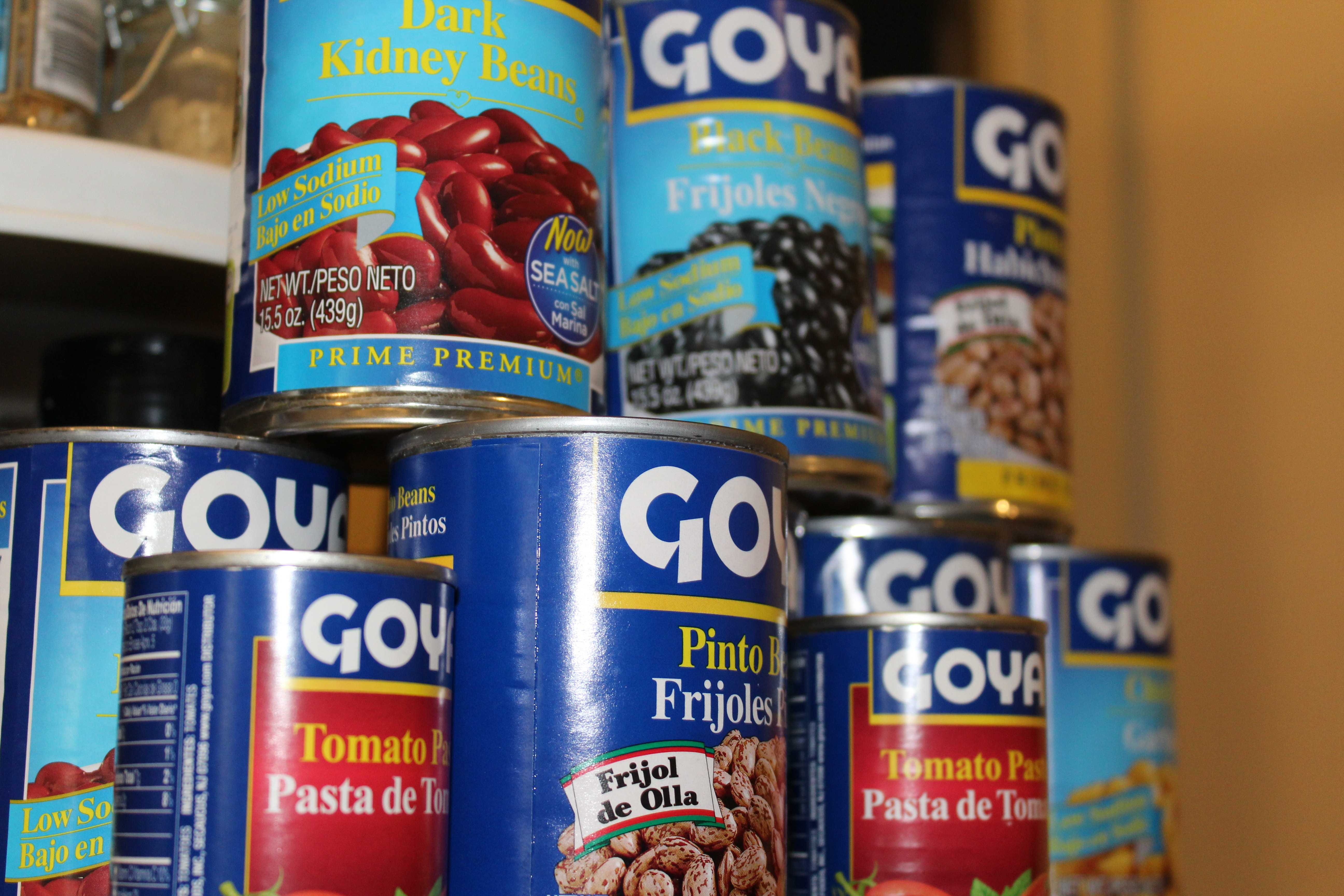 
            Goya food cans.